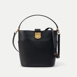 Veronica Beard Large Crest Lock Bucket Bag in Black NWT